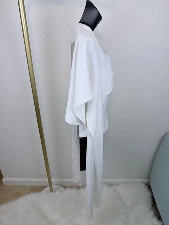 A.W.A.K.E. MODE White Roman Greek Asymmetric Draped Scarf Top - Picture 6 of 16